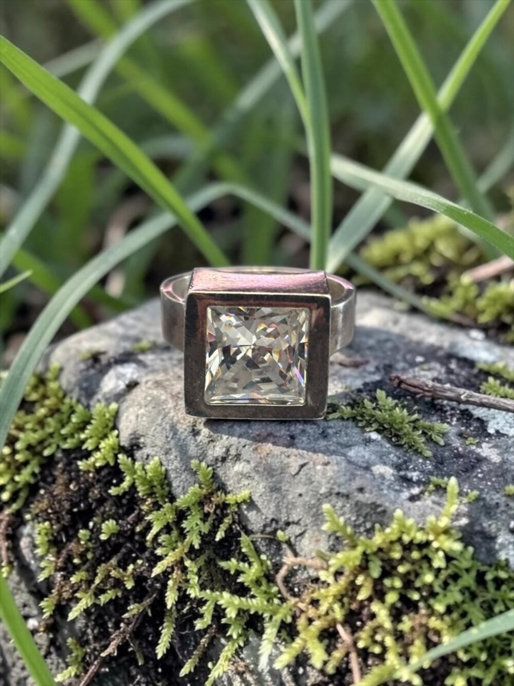 Sterling Silver Bold Square CZ Ring
